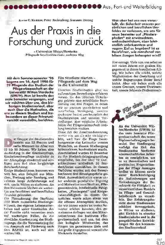 Vorschauseite 1: Aus der Praxis in die Forschung und zurück - Universität Witten/Herdecke: Pflegende beschreiten einen anderen Weg -