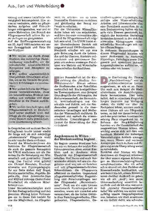 Vorschauseite 2: Aus der Praxis in die Forschung und zurück - Universität Witten/Herdecke: Pflegende beschreiten einen anderen Weg -