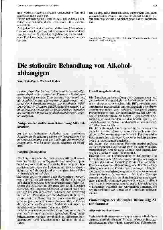 Vorschauseite 1: Die stationäre Behandlung von Alkoholabhängigen