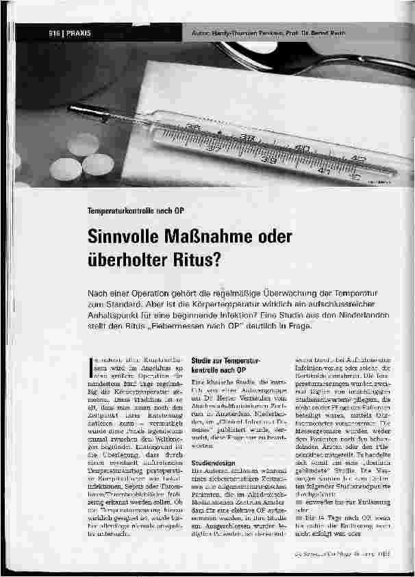 Vorschauseite 1: Temperaturkontrolle nach OP - Sinnvolle Maßnahme oder überholter Ritus?