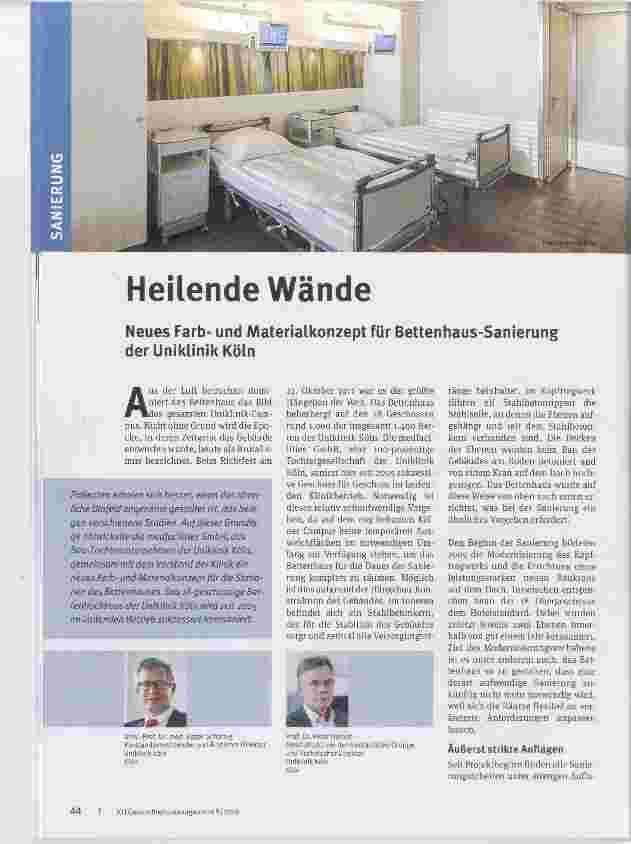 Vorschauseite 1: Neues Färbund Materialkonzept für Bettenhaus-Sanierung der Uniklinik Köln