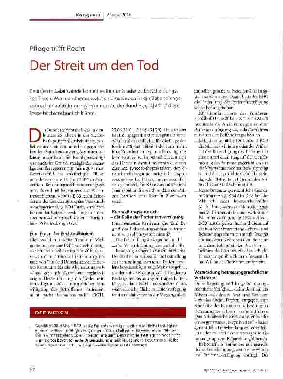 Vorschauseite 1: Pflege trifft Recht Der Streit um den Tod
