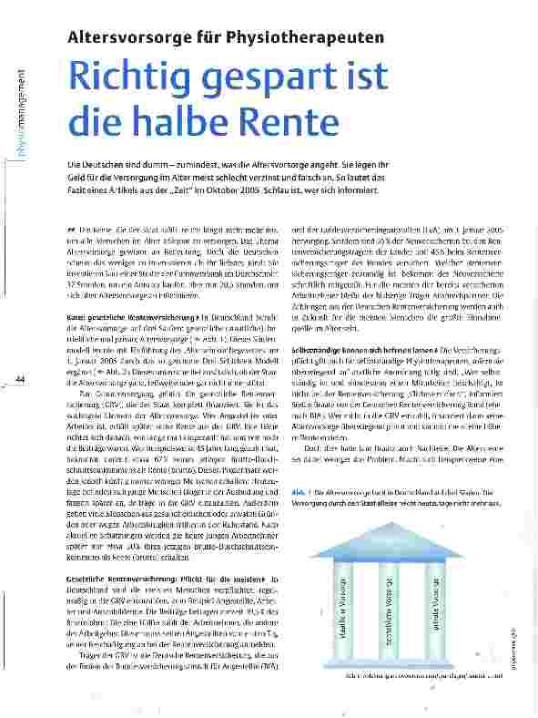 Vorschauseite 1: Altersvorsorge für Physiotherapeuten Richtig gespart ist die halbe Rente