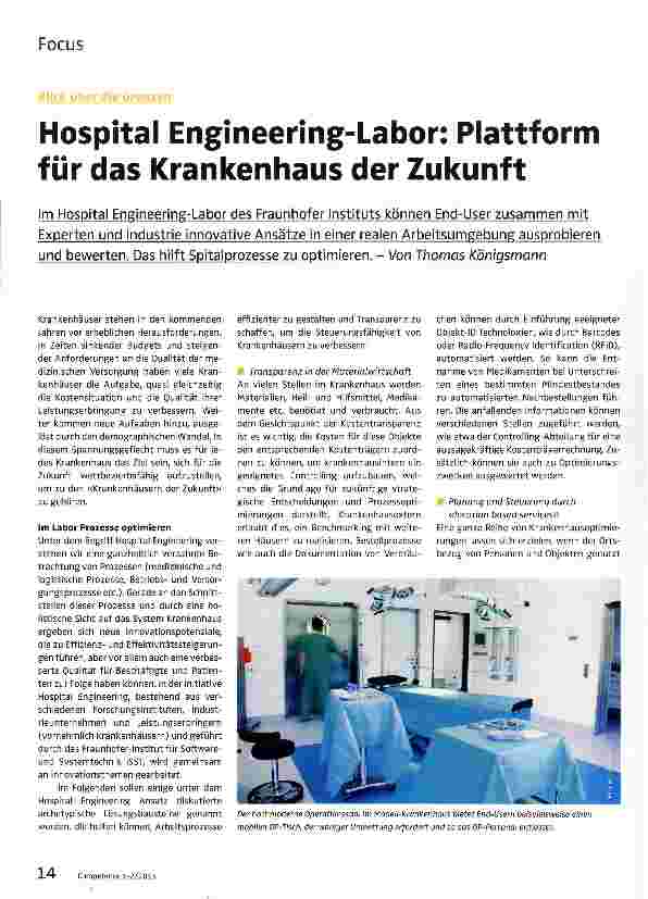 Vorschauseite 1: Hospital Engineering-Labor: Plattform für das Krankenhaus der Zukunft