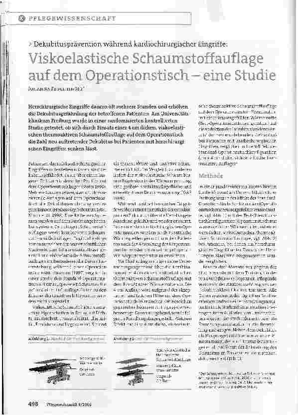 Vorschauseite 1: Dekubitusprävention während kardiochirurgischer Eingriffe: Viskoelastische Schaumstoffauflage auf dem Operationstisch - eine Studie