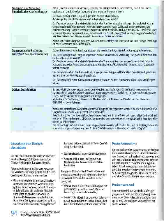 Vorschauseite 3: Hygieneplan zur Betreuung von Patienten mit nachgewiesener bzw. Verdacht auf aviäre Influenza