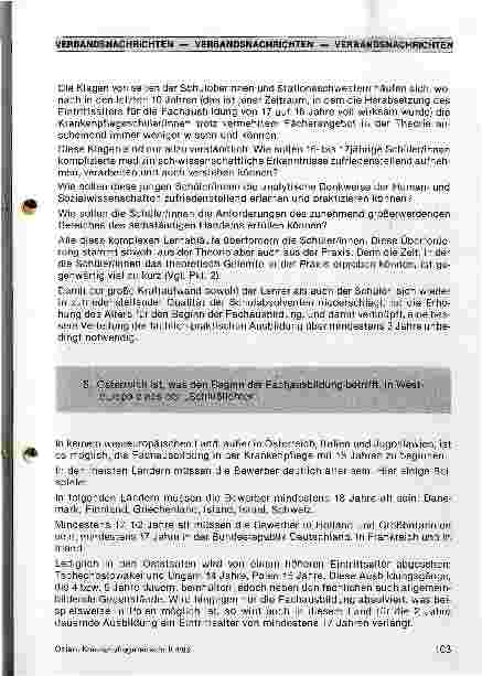 Vorschauseite 4: Warum darf die Fachausbildung in der Krankenpflege frühestens mit 17 Jahren beginnen umd muss mindestens drei Jahre dauern?