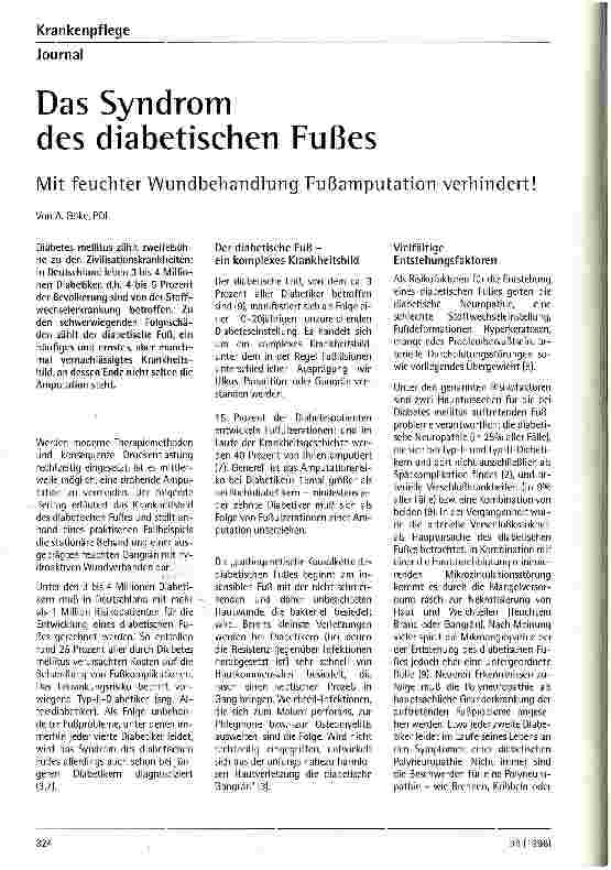 Vorschauseite 1: Das Syndrom des diabetischen Fußes Mit feuchter Wundbehandlung Fußamputation verhindert