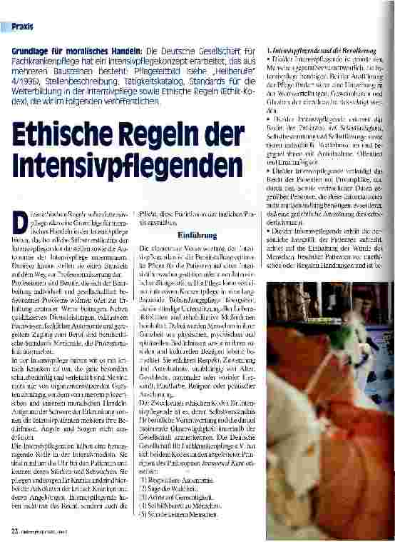 Vorschauseite 1: Ethische Regeln der Intensivpflegenden