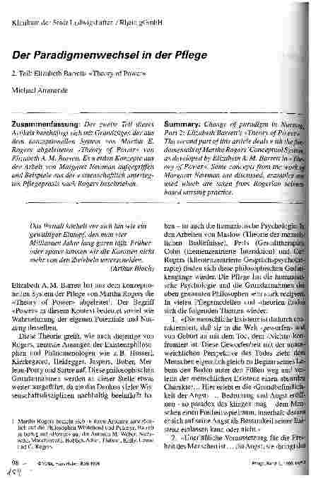 Vorschauseite 1: Der Paradigmenwechsel in der Pflege 2. Teil Elisabeth Barretts Theory of Power