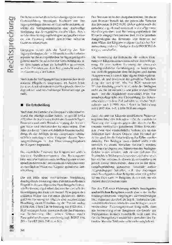 Vorschauseite 2: Zur Zulässigkeit einer Fixierungsmaßnahme