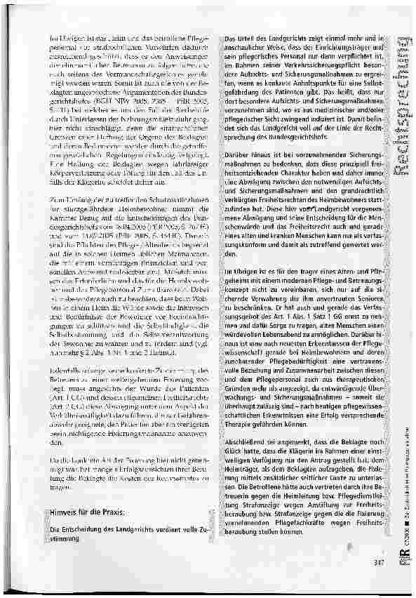 Vorschauseite 3: Zur Zulässigkeit einer Fixierungsmaßnahme