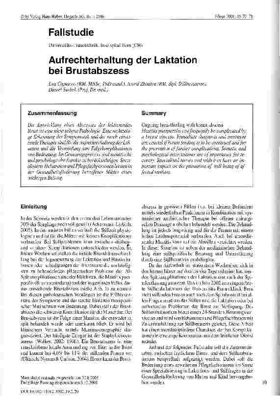 Vorschauseite 1: Aufrechterhaltung der Laktation bei Brustabszess