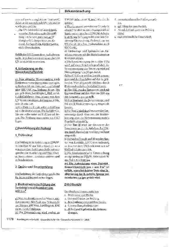 Vorschauseite 2: Einzelprüfung von UV-Desinfektionsgeräten ohne Baumusterprüfung nach DVGW-Arbeitsblatt W 294 - Voraussetzungen, Anforderungen und Prüfung