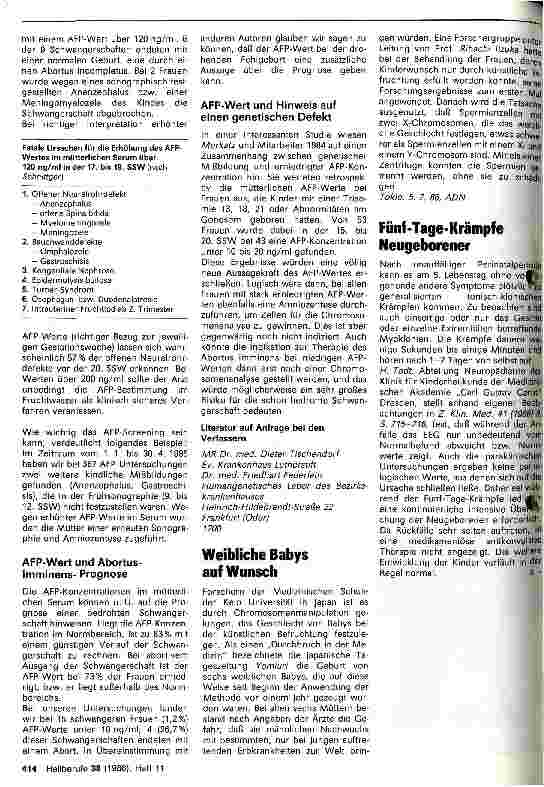 Vorschauseite 2: Bedeutung der Plpha-Fetoproteinbestimmung in der pränatalen Diagnostik