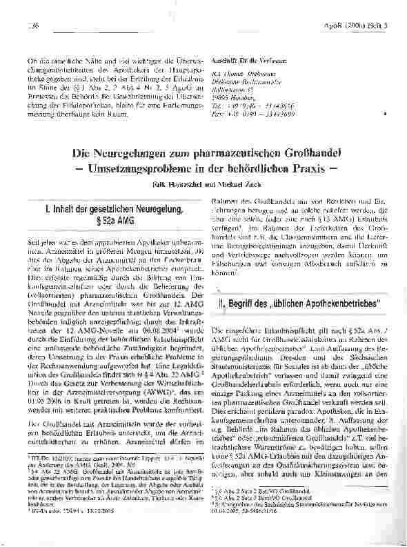Vorschauseite 1: Die Neuregelungen zum pharmazeutischen Großhandel - Umsetzungsprobleme in der behördlichen Praxis -