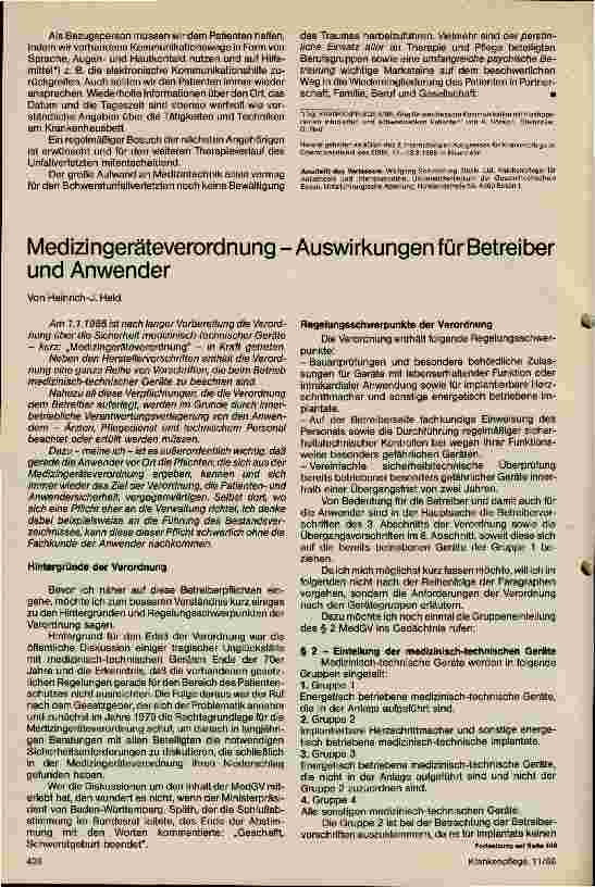 Vorschauseite 1: Medizingeräteverordnung - Auswirkung für Betreiber und Anwender