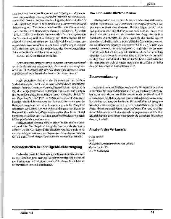 Vorschauseite 4: Die Aufgabenverteilung in Medizin und Pflege bei der Bluttransfusion
