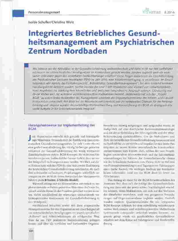 Vorschauseite 1: Integriertes Betriebliches Gesundheitsmanagement am Psychiatrischen Zentrum Nordbaden