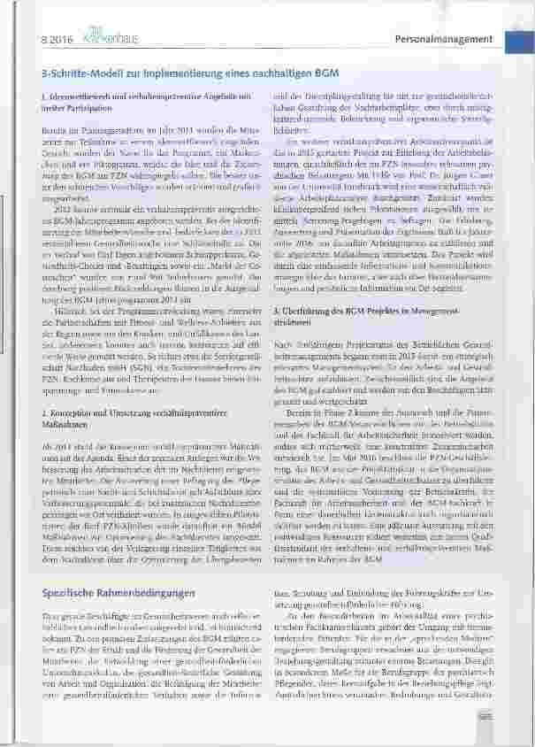 Vorschauseite 2: Integriertes Betriebliches Gesundheitsmanagement am Psychiatrischen Zentrum Nordbaden