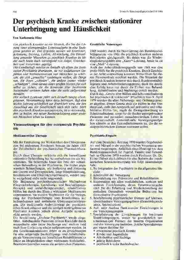Vorschauseite 1: Der psychisch Kranke zwischen stationärer Unterbringung und Häuslichkeit