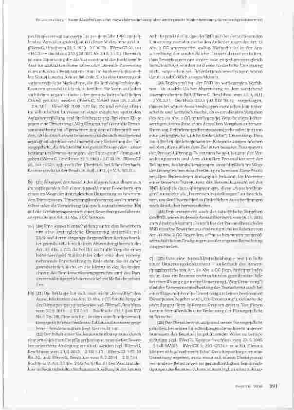 Vorschauseite 3: Keine Klagebefugnis bei Auswahlentscheidung über ämtergleiche Stellenbesetzung (Umsetzungskonkurrenz)
