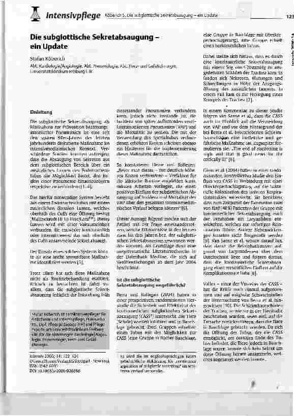 Vorschauseite 1: Die subglottische Sekretabsaugung -ein Update