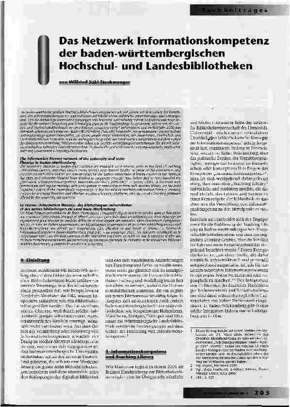 Vorschauseite 1: Das Netzwerk Informationskompetenz der baden-württembergischen Hochschulund Landesbibliotheken