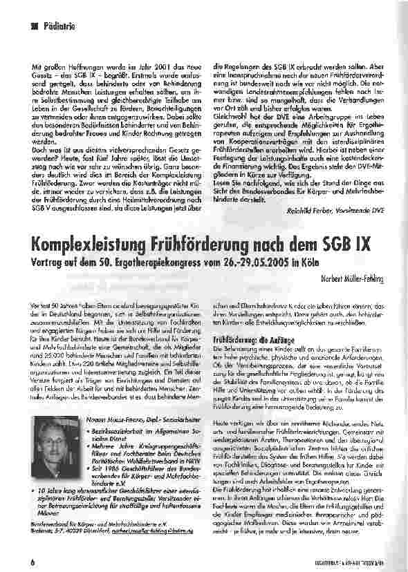 Vorschauseite 1: Komplexleistung Frühförderung nach dem SGB IXVortrag auf dem 50. Ergotherapiekongress vom 26. -29. 05. 2005 in Köln