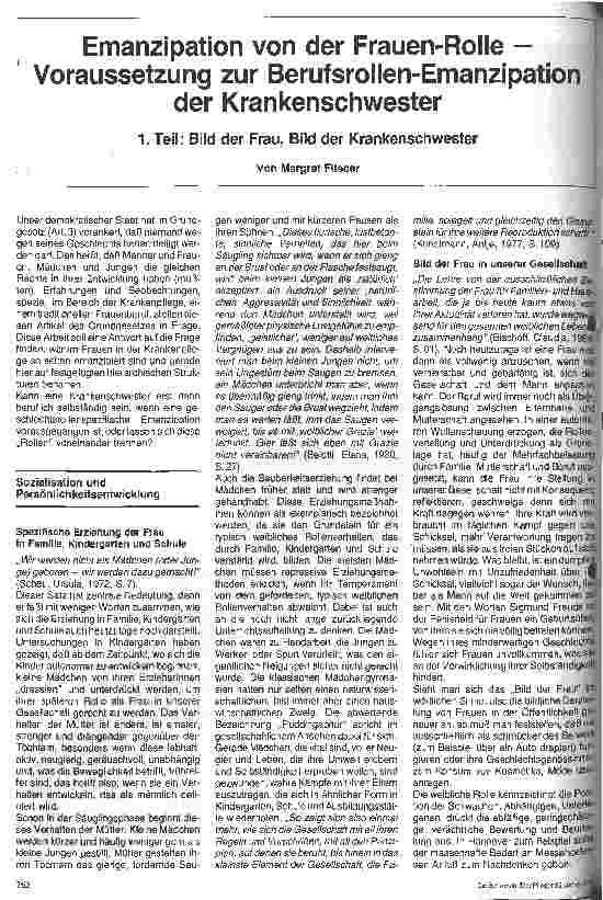 Vorschauseite 1: Emanzipation von der Frauen-Rolle, Voraussetzung der Berufsrollen- Emanzipation der Krankenschwester Teil 1