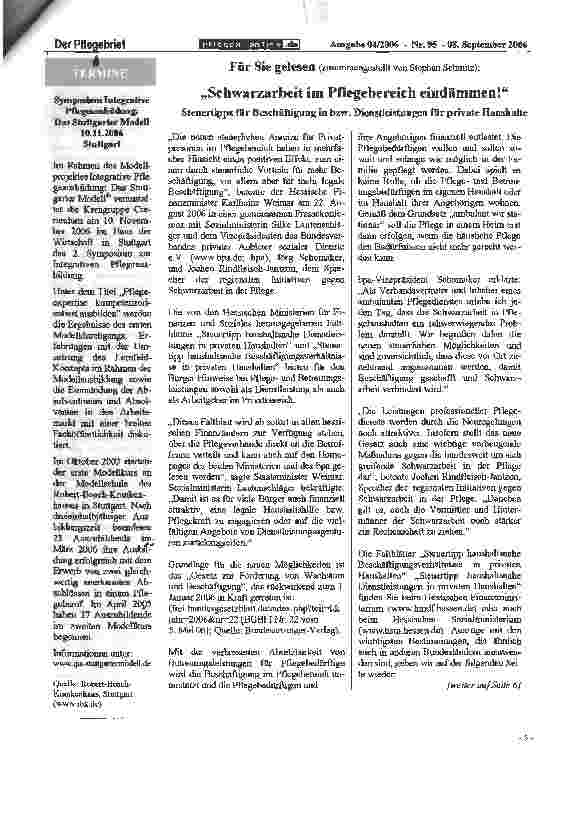 Vorschauseite 1: Schwarzarbeit im Pflegebereich eindämmen!