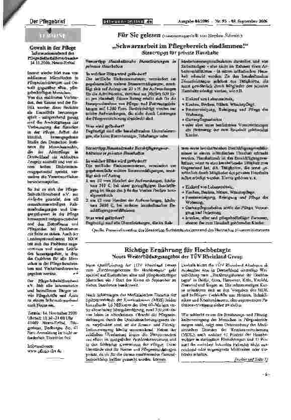 Vorschauseite 2: Schwarzarbeit im Pflegebereich eindämmen!