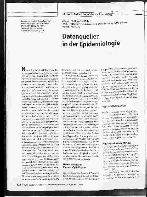 Vorschauseite 1: Datenquellen in der Epidemiologie