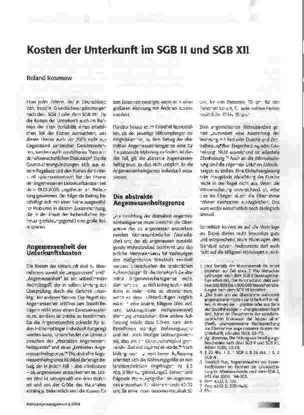 Vorschauseite 1: Kosten der Unterkunft im SGB II und SGB XII