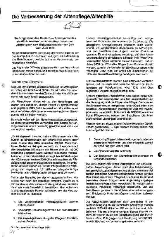 Vorschauseite 1: Die Verbesserung der Altenpflege/Altenhilfe
