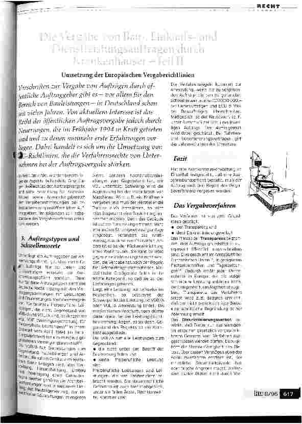 Vorschauseite 1: Die Vergabe von Bau-, Einkaufsund Dienstleistungsafträgen durch Krankenhäuser - Teil II