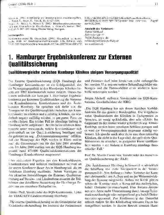 Vorschauseite 1: 1. Hamburger Ergebniskonferenz zur Externen Qualitätssicherung