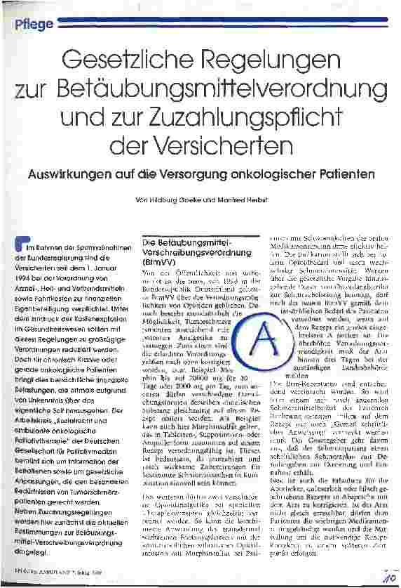 Vorschauseite 1: Gesetzliche Regelungen zur Betäubungsmittelverordnung und zur Zuzahlungspflicht der Versicherten