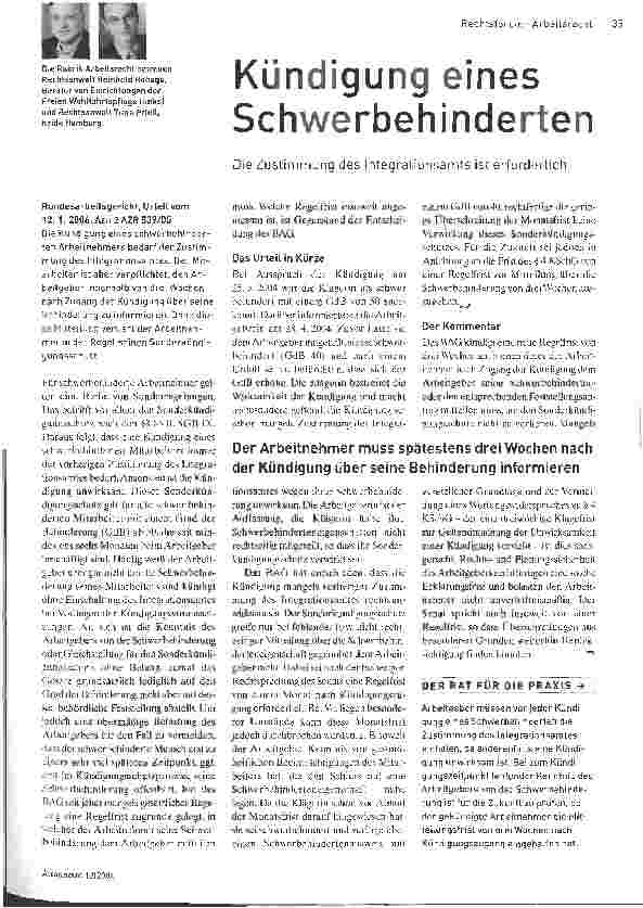 Vorschauseite 1: Kündigung eines Schwerbehinderten - Die Zustimmung des Integrationsamts ist erforderlich