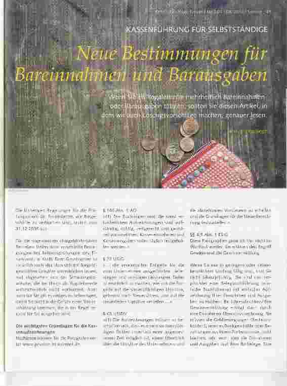 Vorschauseite 1: neue Bestimmungen für Bareinnahmen und Barausgaben