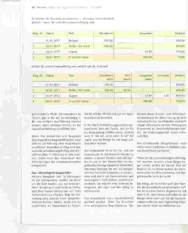 Vorschauseite 2: neue Bestimmungen für Bareinnahmen und Barausgaben