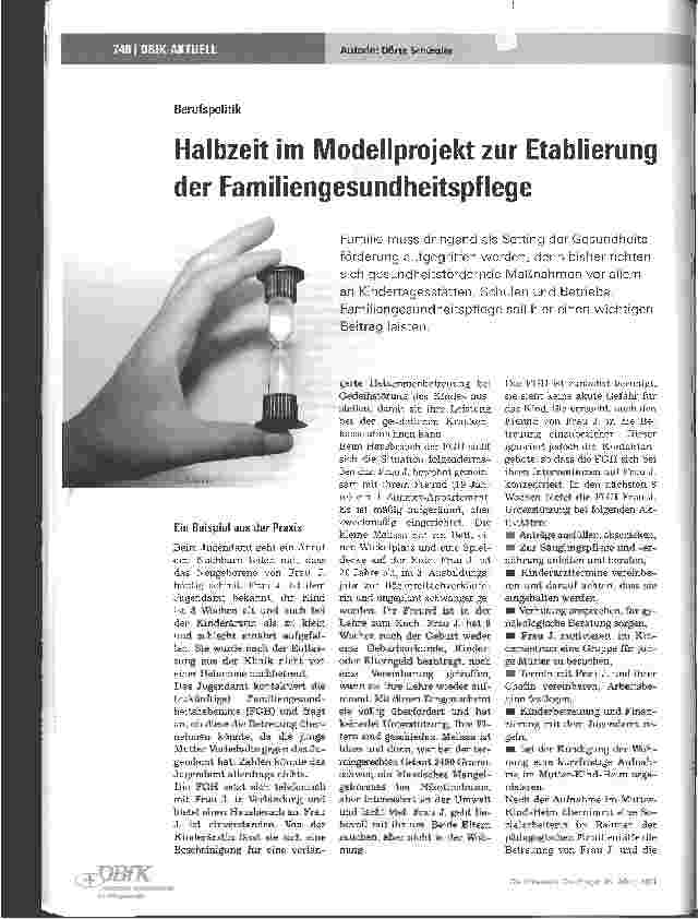 Vorschauseite 1: Halbzeit im Modellprojekt zur Etablierung der Familiengesundheitspflege