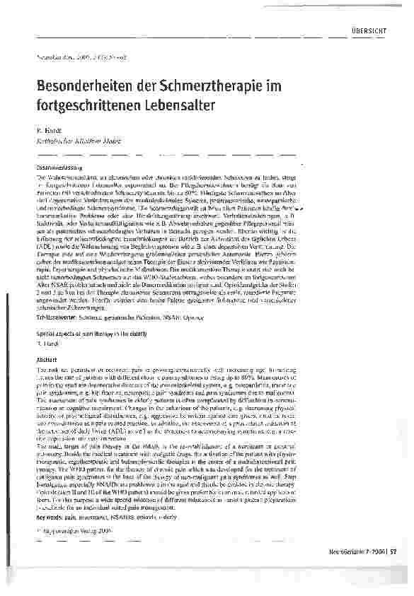 Vorschauseite 1: Besonderheiten der Schmerztherapie im fortgeschrittenen Lebensalter