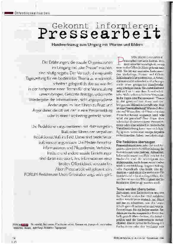 Vorschauseite 1: Gekonnt informieren: Pressearbeit Handwerkszeug zum Umgang mit Worten und Bildern