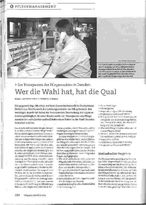 Vorschauseite 1: Die Transparenz des Pflegemarktes in Dresden:Wer die Wahl hat, hat die Qual