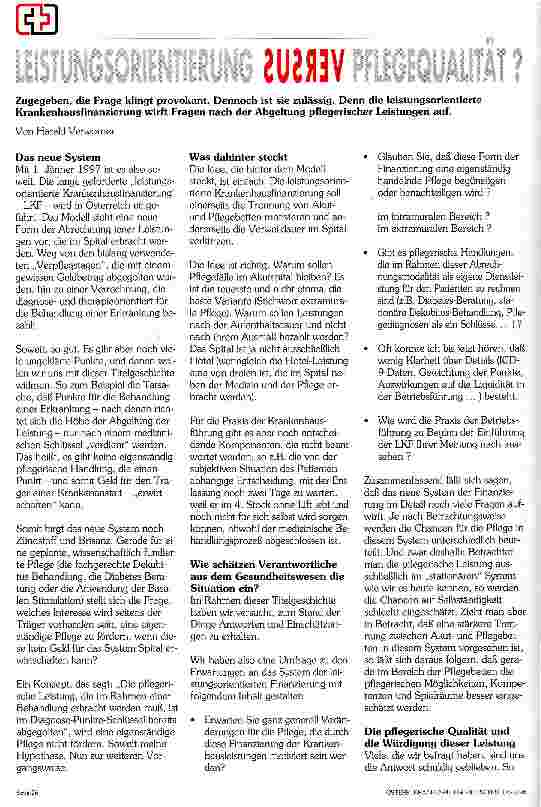 Vorschauseite 1: Leistungsorientierung versus Pflegequalität?
