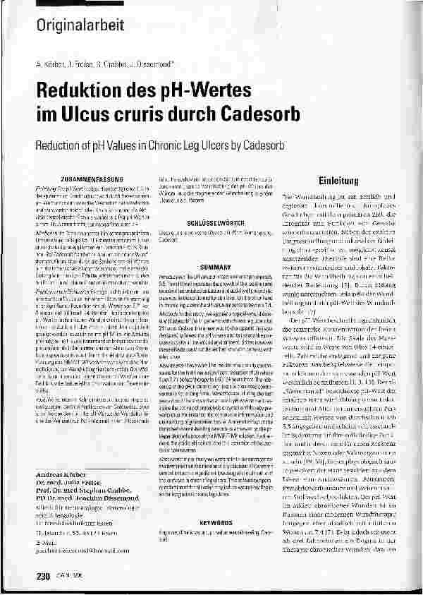 Vorschauseite 1: Reduktion des pH-Wertesim Ulcus cruris durch Cadesorb