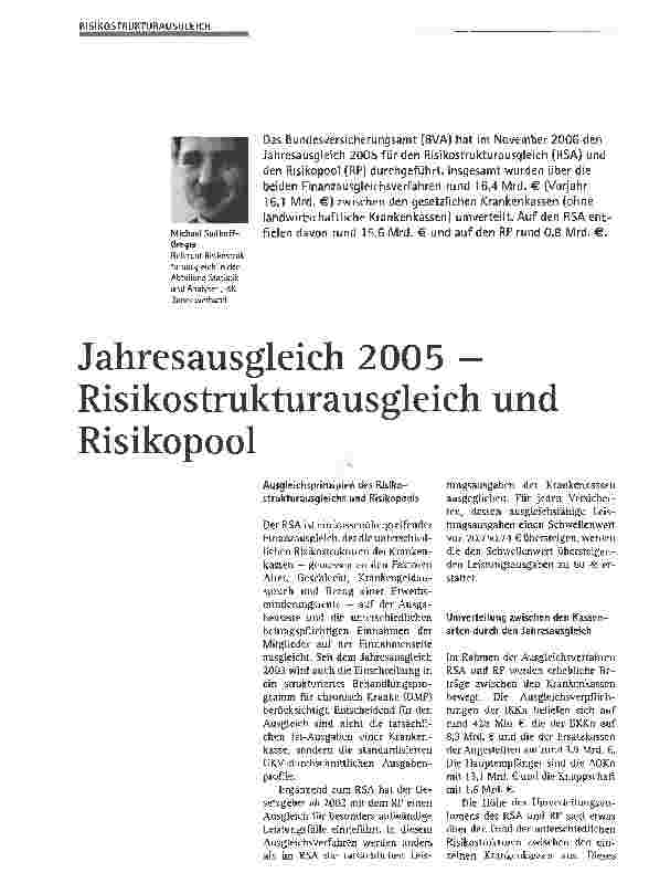 Vorschauseite 1: Jahresausgleich 2005 - Risikostrukturausgleich und Risikopool