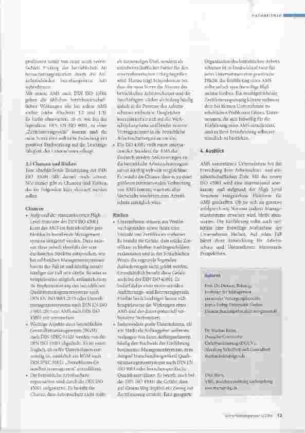 Vorschauseite 6: Arbeitsschutzmanagementsysteme im Kontext der neuen ISO 45001