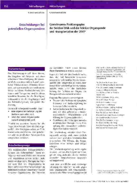 Vorschauseite 1: Entscheidungen bei potentiellen Organspendern